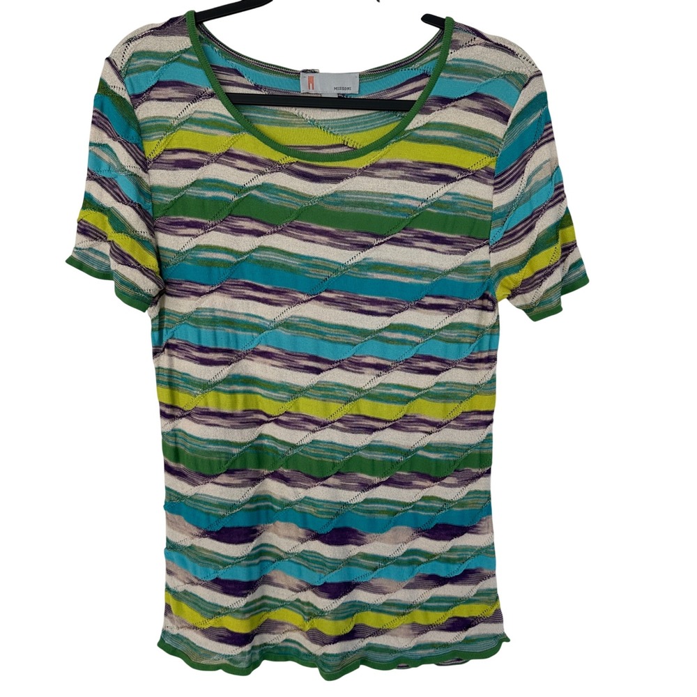 Missoni Zig Zag Striped‎ Knit Top Short Sleeve Italy Women 12